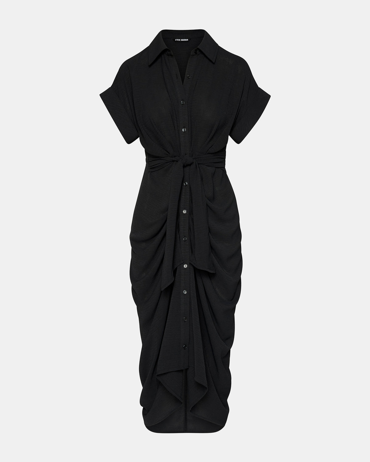 TORI Black Knit Button Up Collared Midi Dress