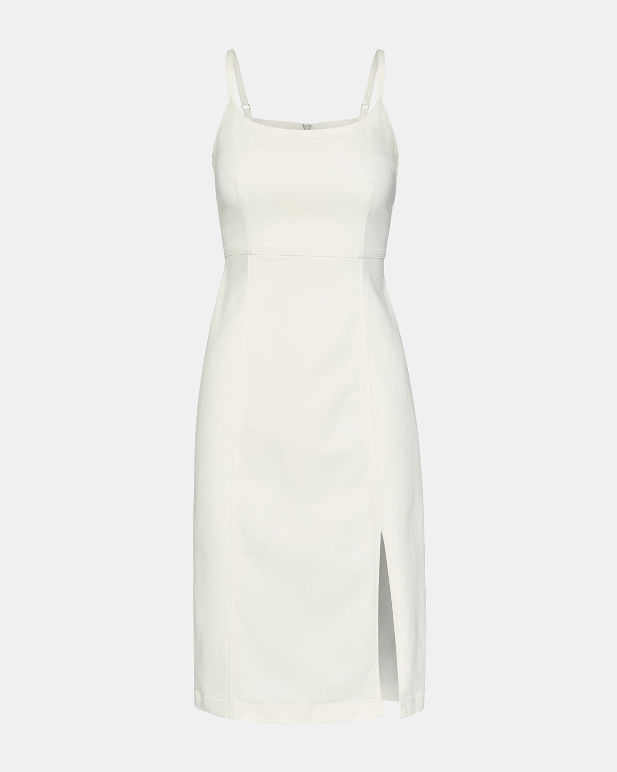 GISELLE White Denim Midi Women's Dress with Slit