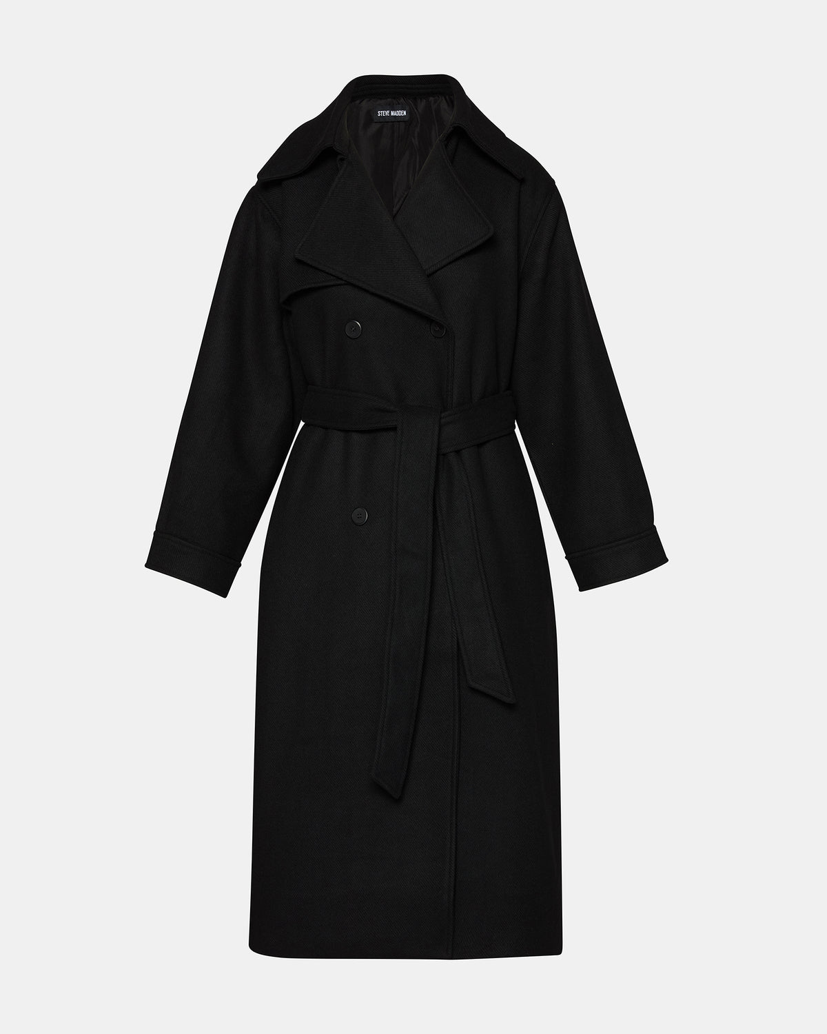 ENORA Black Long-Sleeved Button-Up Collared Women's Trench Coat