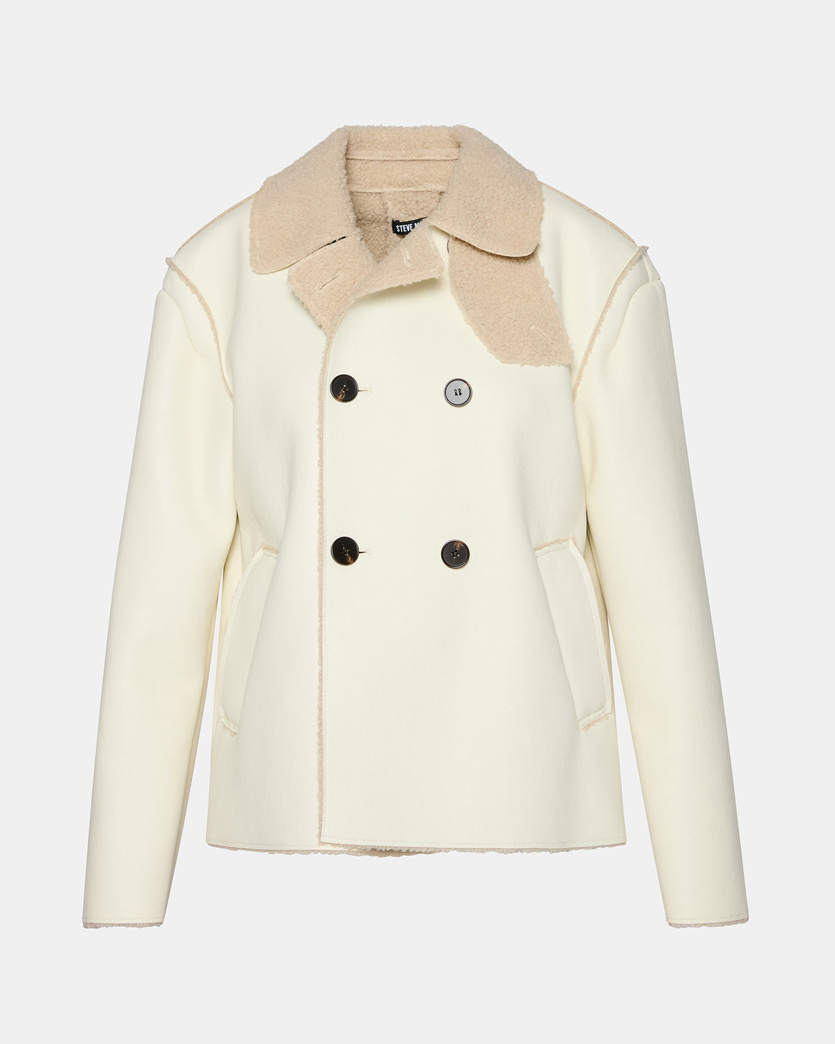 LIV Cream Button-Up Long-Sleeved Collared Women's Coat