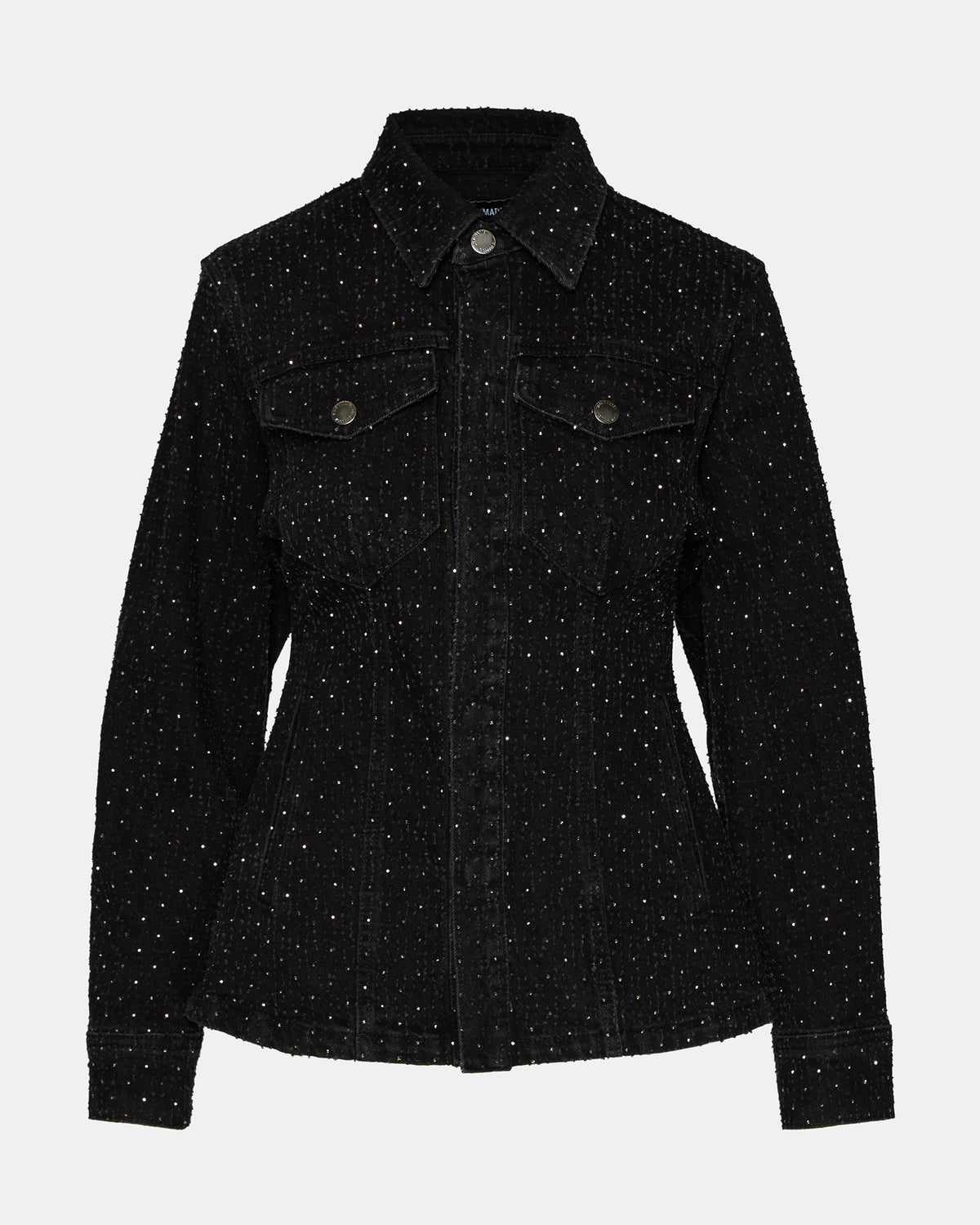 PARC Black Crystal Rhinestone Embellished Long-Sleeved Button-Up Denim Women's Jacket