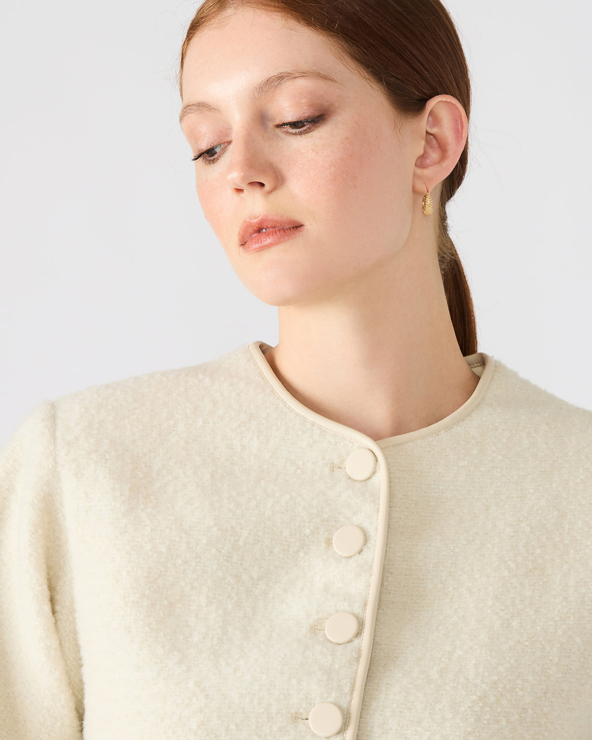 EMILI Cream Long-Sleeved Bubble Button-Up Women's Jacket