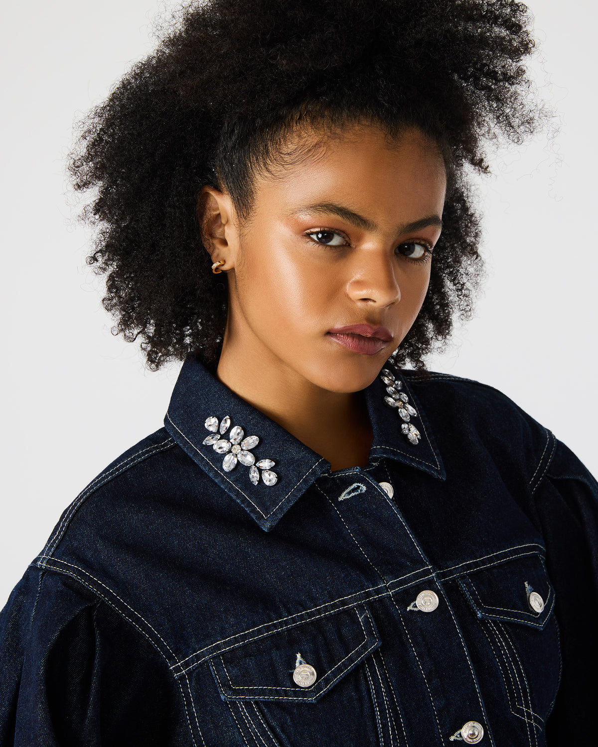 DOROTHY Bijou Blue Button-Up Denim Embellished Women's Jacket