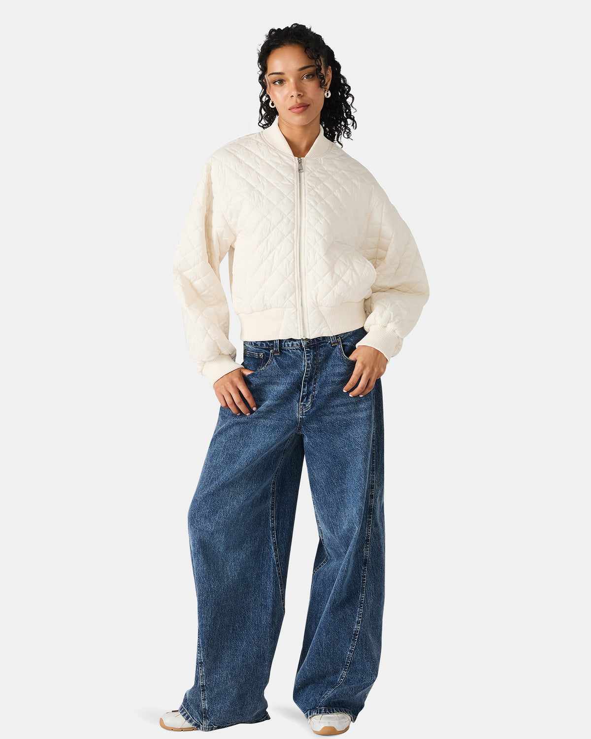 DARLA Ivory Long-Sleeved Zip-Up Quilted Women's Jacket