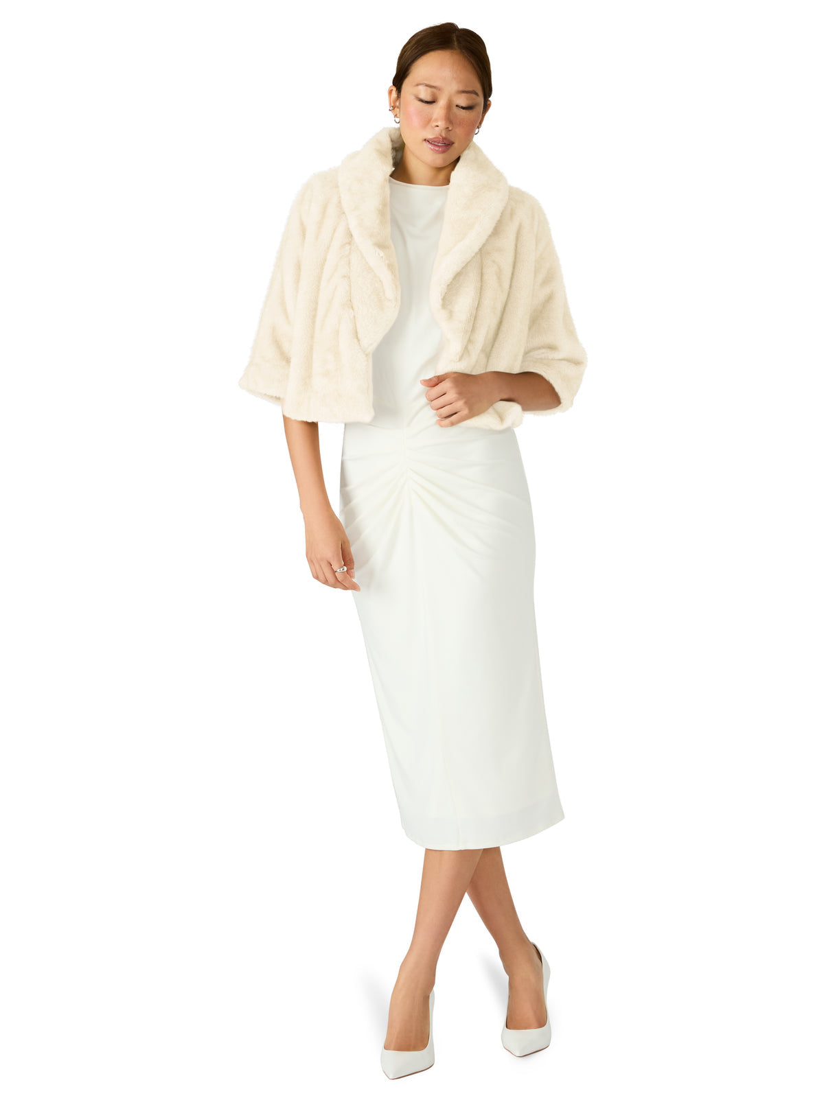 HESTIA Cream Faux Fur Cropped Collared Neckline Women's Coat Steve Madden CREAM