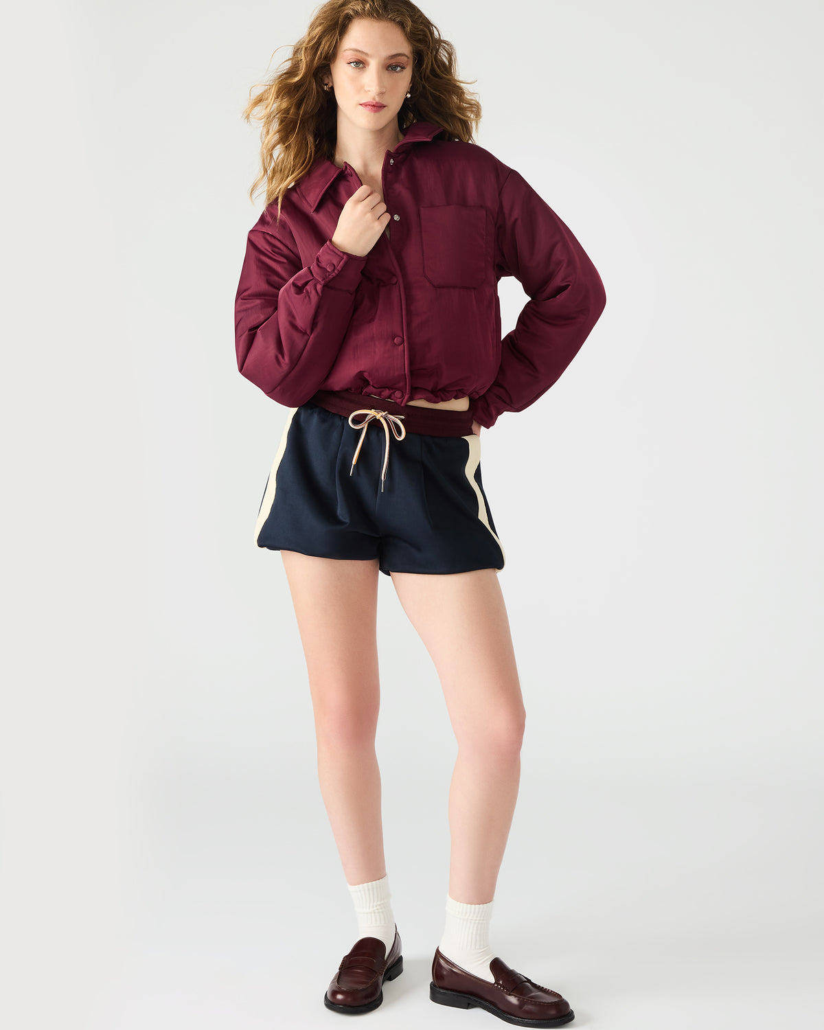 SELMA Wine Long-Sleeved Puffer Button-Up Women's Jacket
