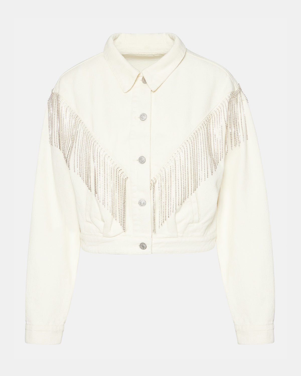 CANYON Denim Jacket Cream | Women's Rhinestone Fringe Jacket