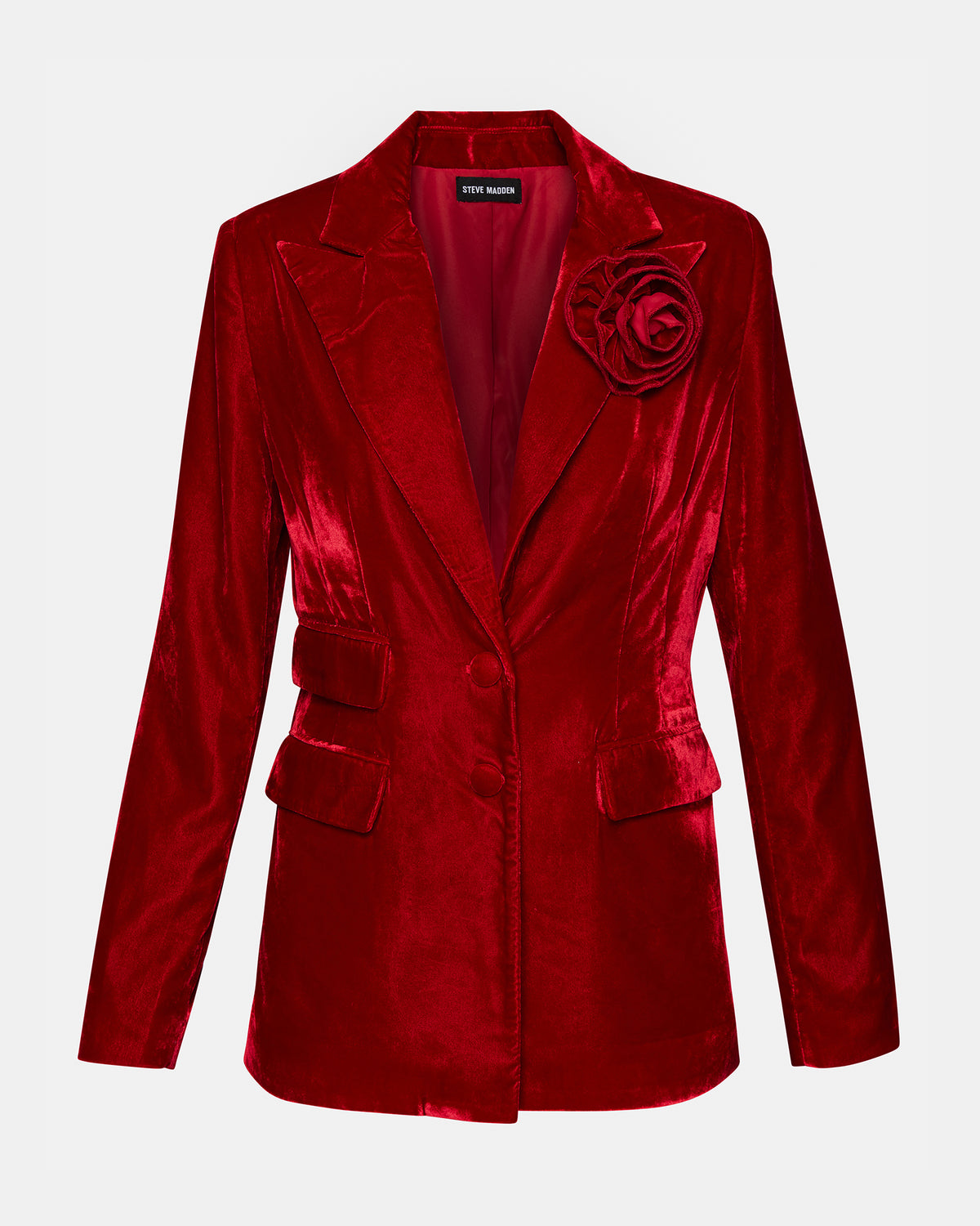 MERENE Blazer Red | Women's Long-Sleeved Button-Up Velvet Blazer