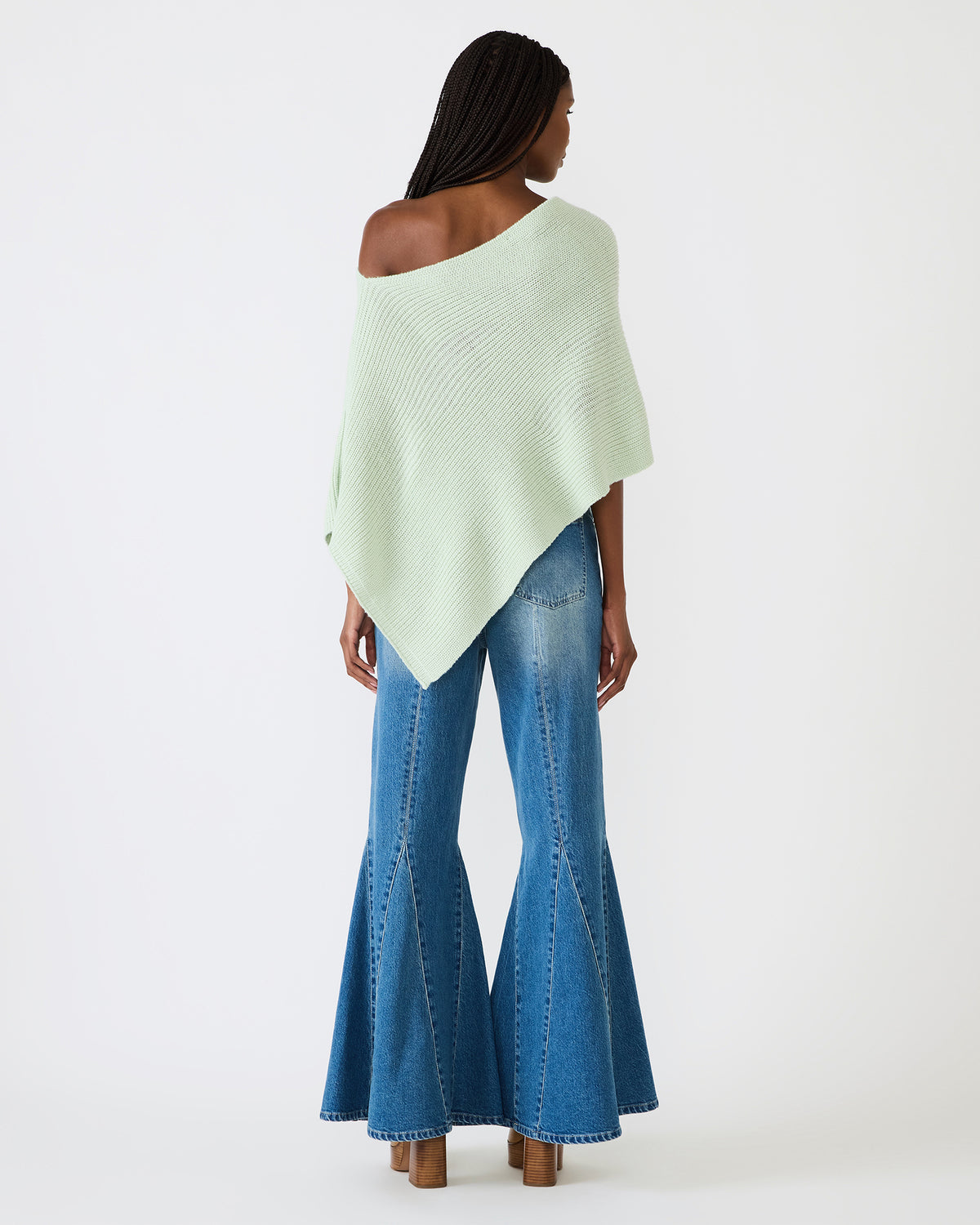 CHANNING Bay Green Asymmetrical Knit Poncho Women's Top