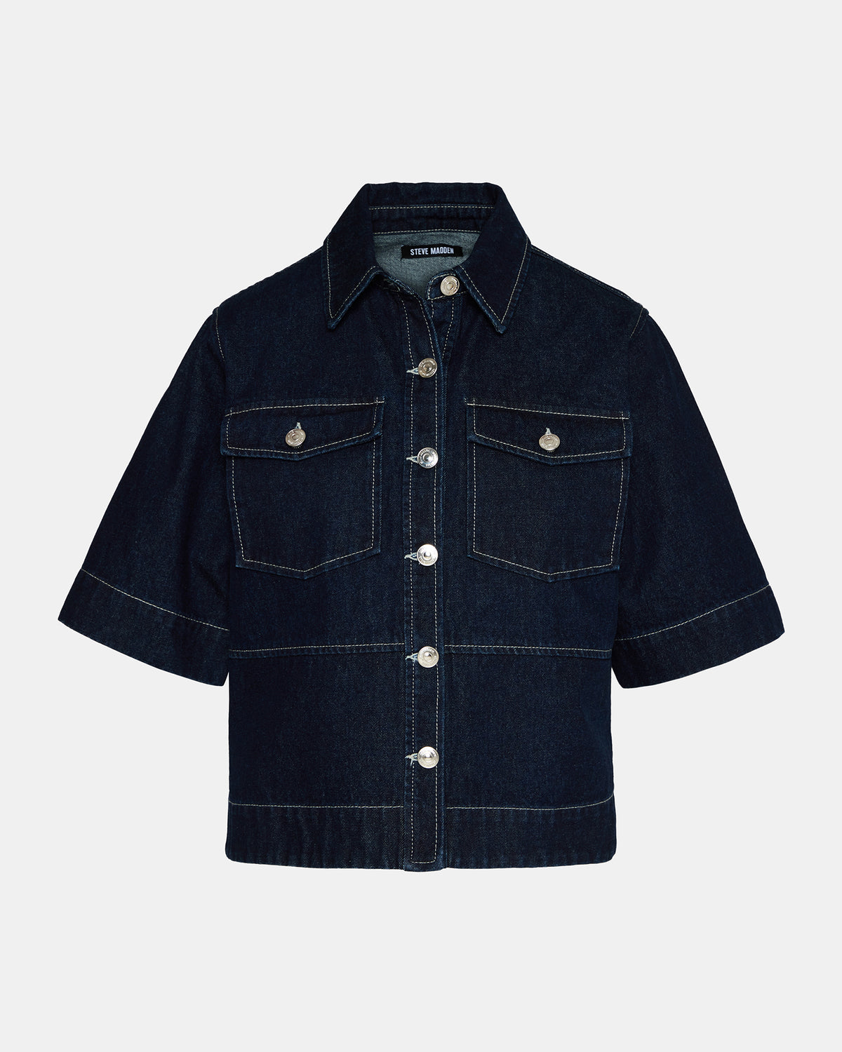 ELIANA Bijou Blue Short-Sleeved Button-Up Denim Women's Top