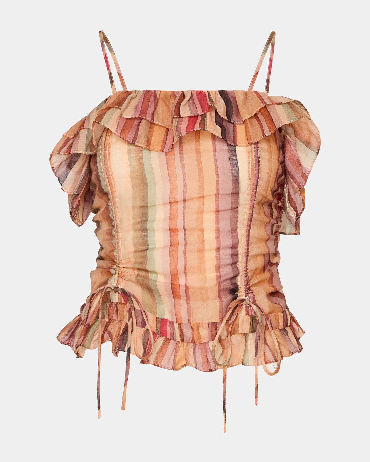 SHILLOH Stripe Multi Sleeveless Ruffle Women's Top