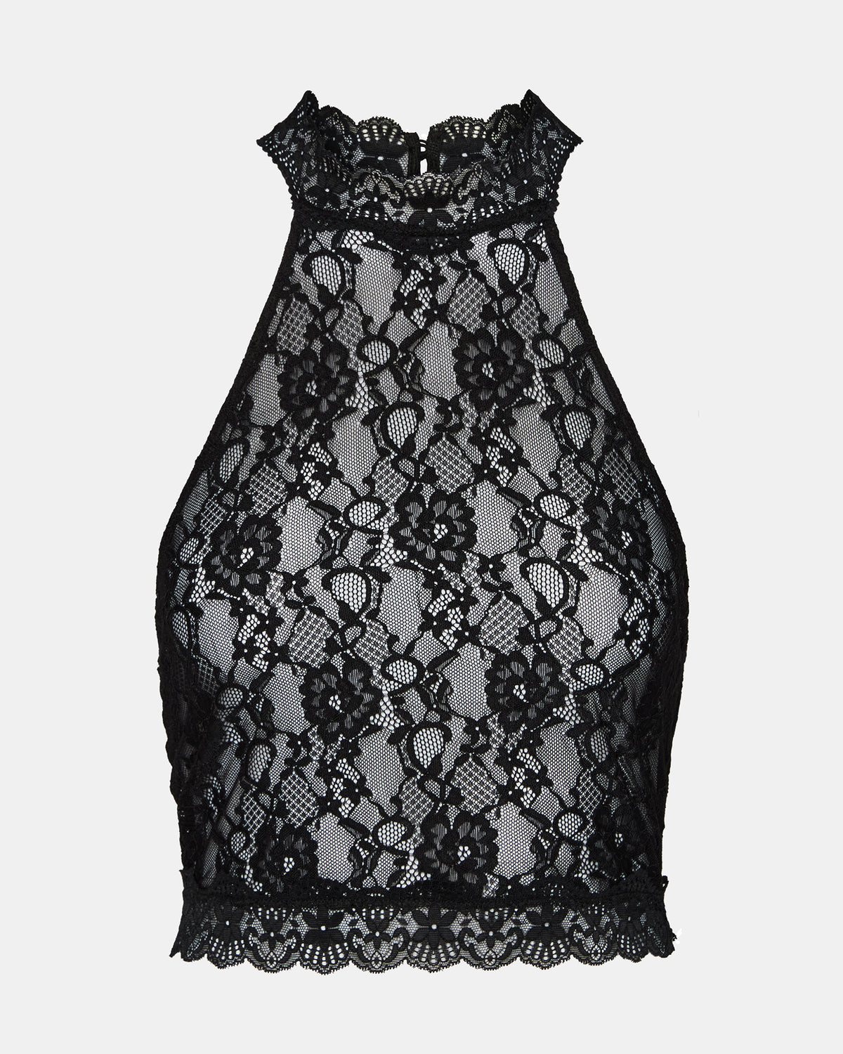 JUDY Black Lace Mesh Cropped Halter Women's Top