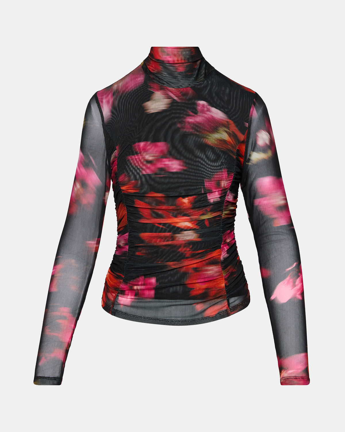 TAYLORE Blurry Floral Long-Sleeved Sheer Mesh Fabric Women's Top