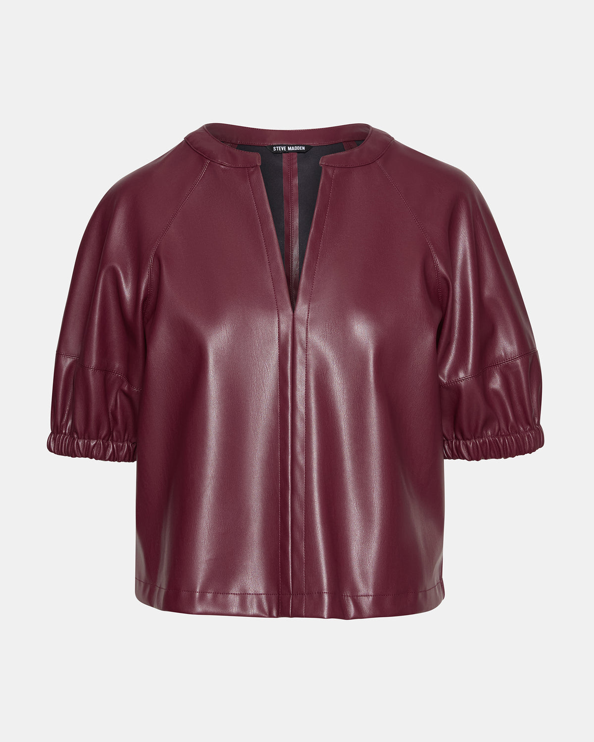 ROXANNE Wine Short-Sleeved Faux Leather Puff Sleeve Women's Top Steve Madden WINE