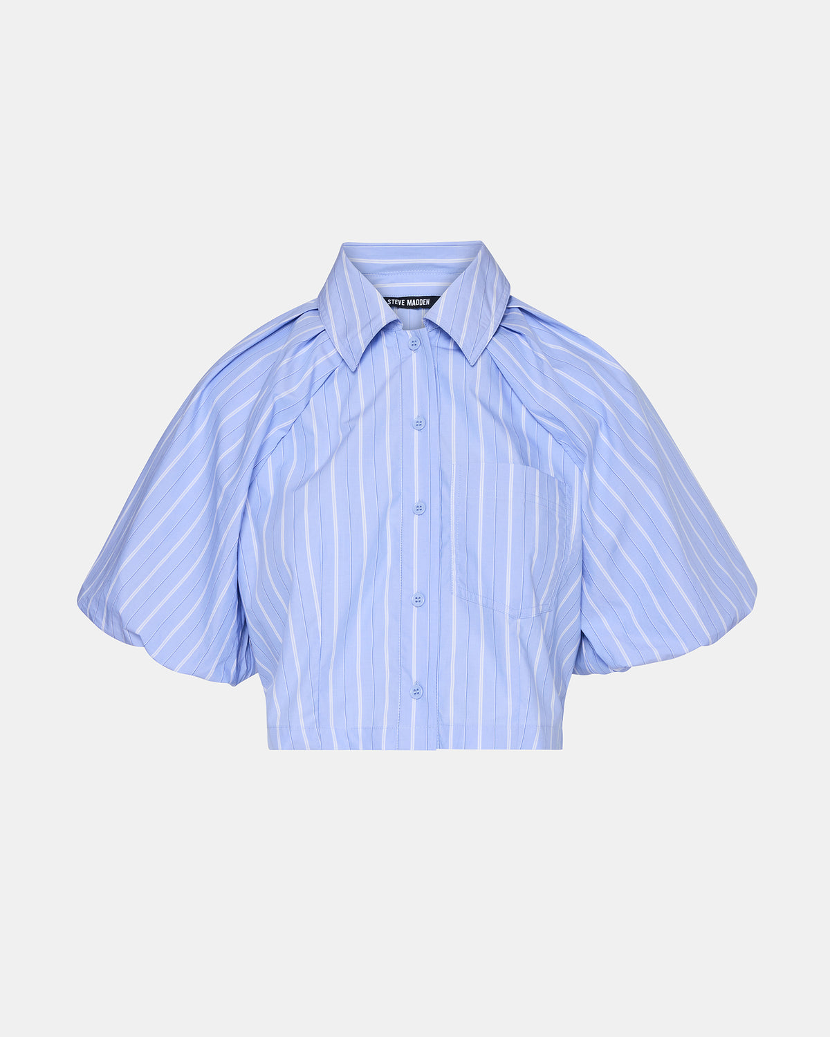 REECE Soft Blue Button-Up Collared Bubble Sleeve Women's Top