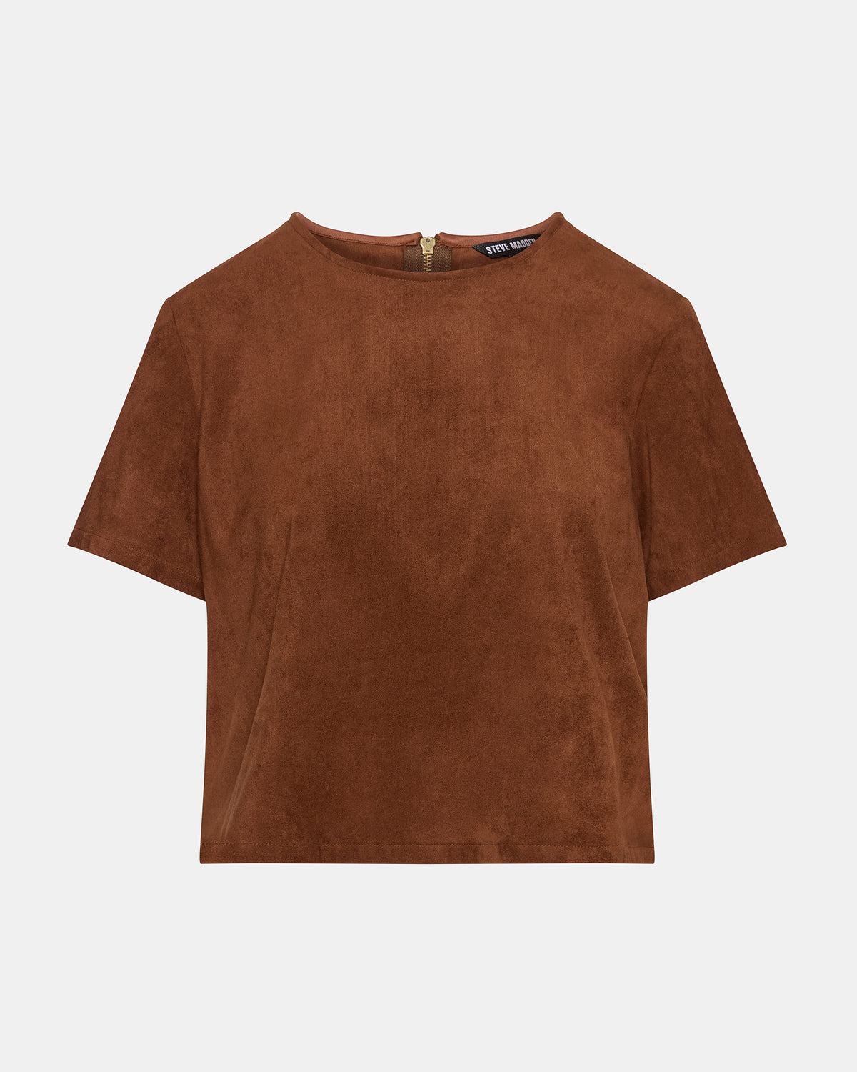 EZRA Chicory Coffee Short-Sleeved Faux-Suede Women's Top