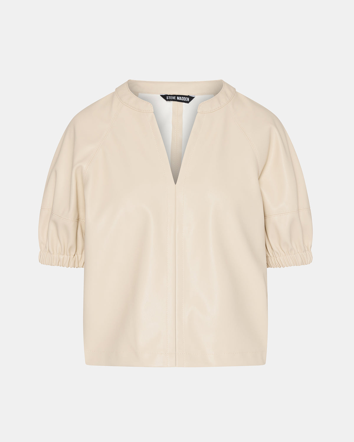 ROXANNE Bone Short-Sleeved Faux Leather Puff Sleeve Women's Top Steve Madden BONE