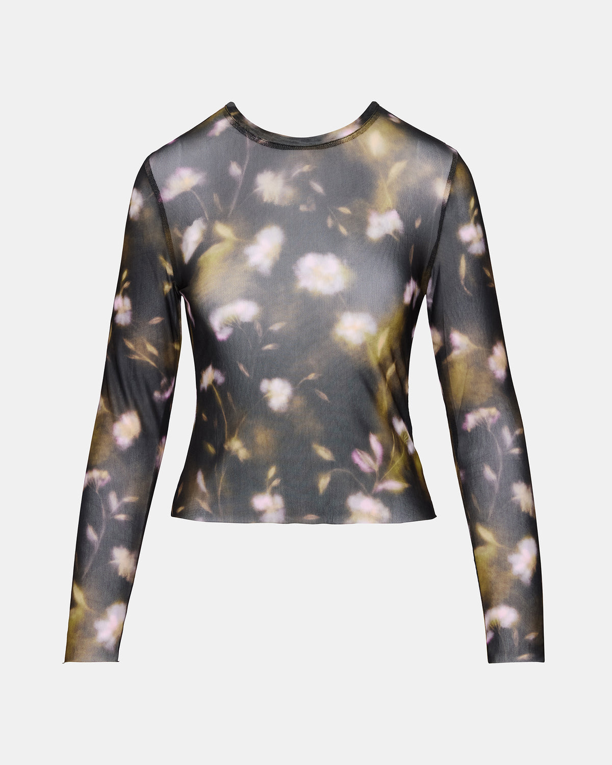 LILIANNA Black Multi Mesh Sheer Long-Sleeved Floral Print Women's Top