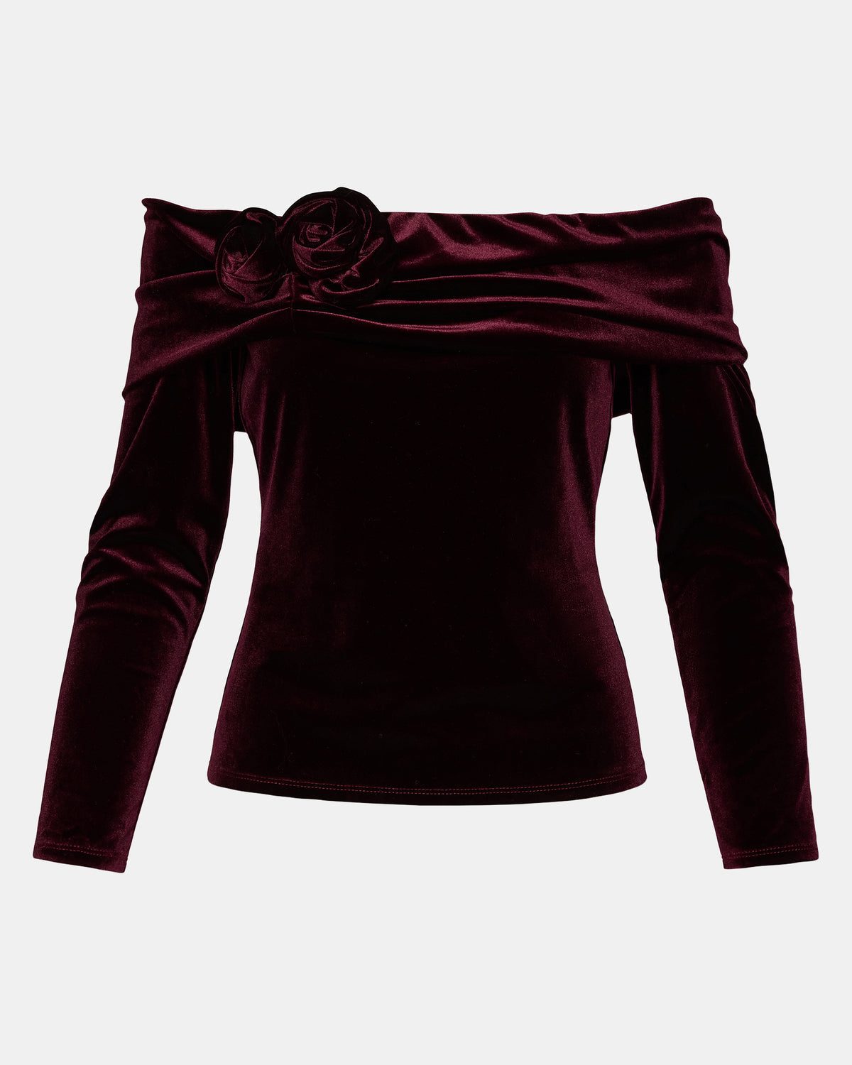 LICI Wine Long-Sleeved Velvet Rose Off-The-Shoulder Women's Top