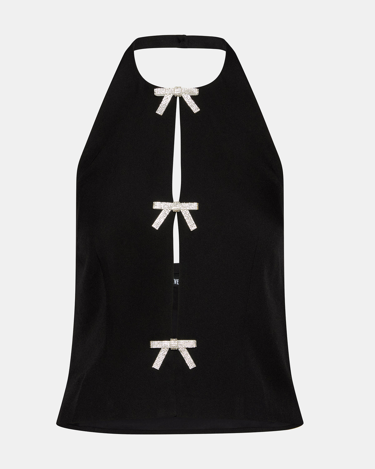 JUVIA Black Sleeveless Bow Detail Halter Women's Top