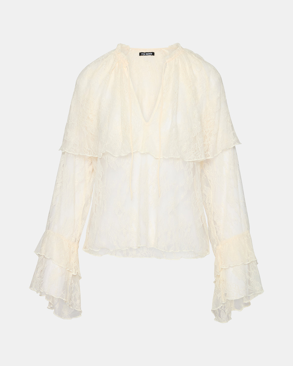 SAYLOR Cream Long-Sleeved Ruffle Mesh Lace Women's Top