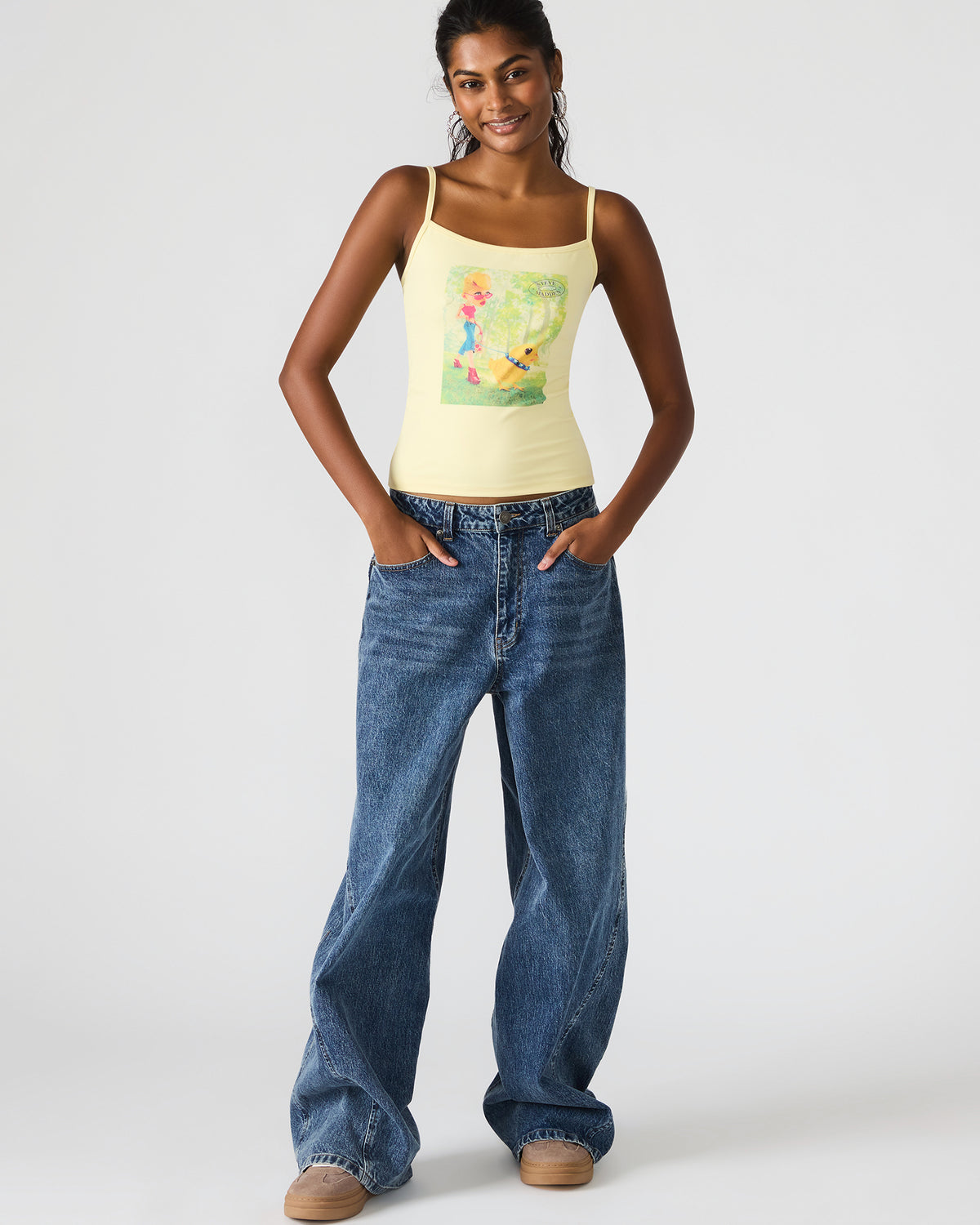 GOLDIE Pale Yellow Sleeveless Graphic Women's Tank Top