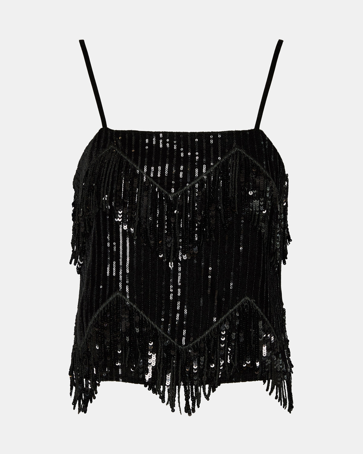 BLAKELYN Sequin Black Fringe Embellished Women's Top