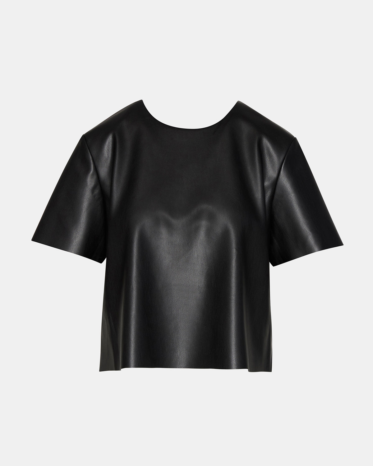 EZRA Black Women's Short Sleeve Faux Leather Top