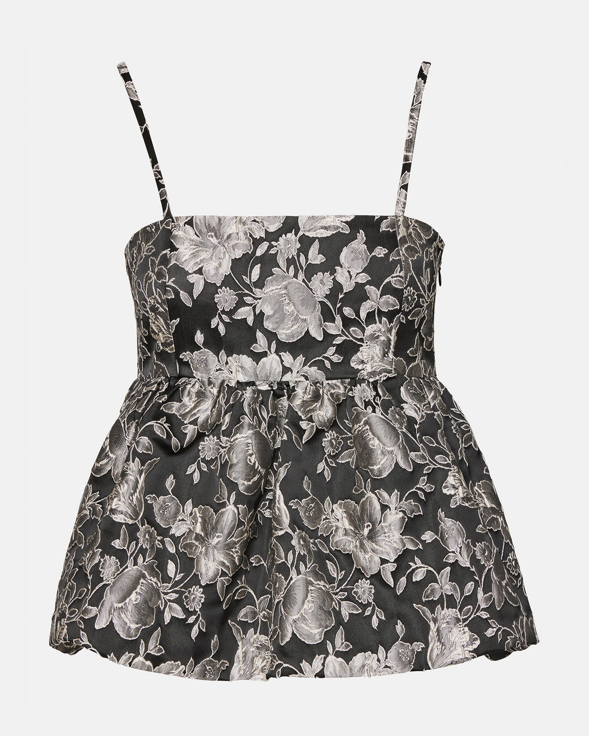 BODI Top Black Multi | Women's Bubble-Hem Taffeta Camisole Top