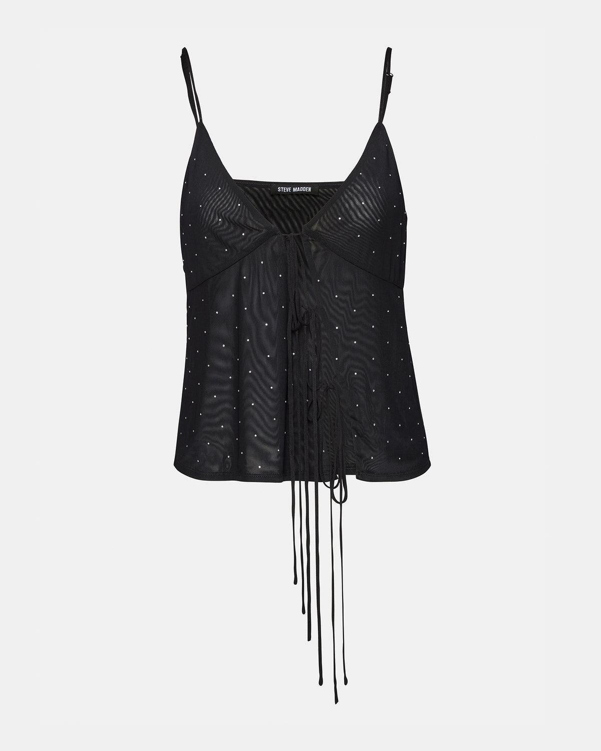 INDY Top Black | Women's Tie Fastening Rhinestone Camisole Tank Top Steve Madden BLACK