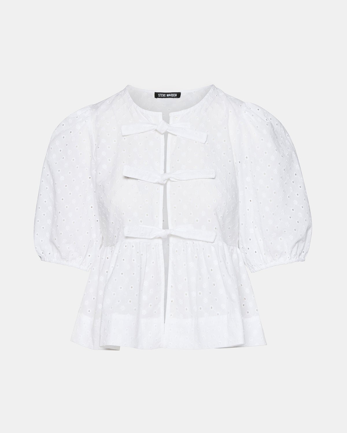 PAULA Top White Short-Sleeved Tie-Front Eyelet Top