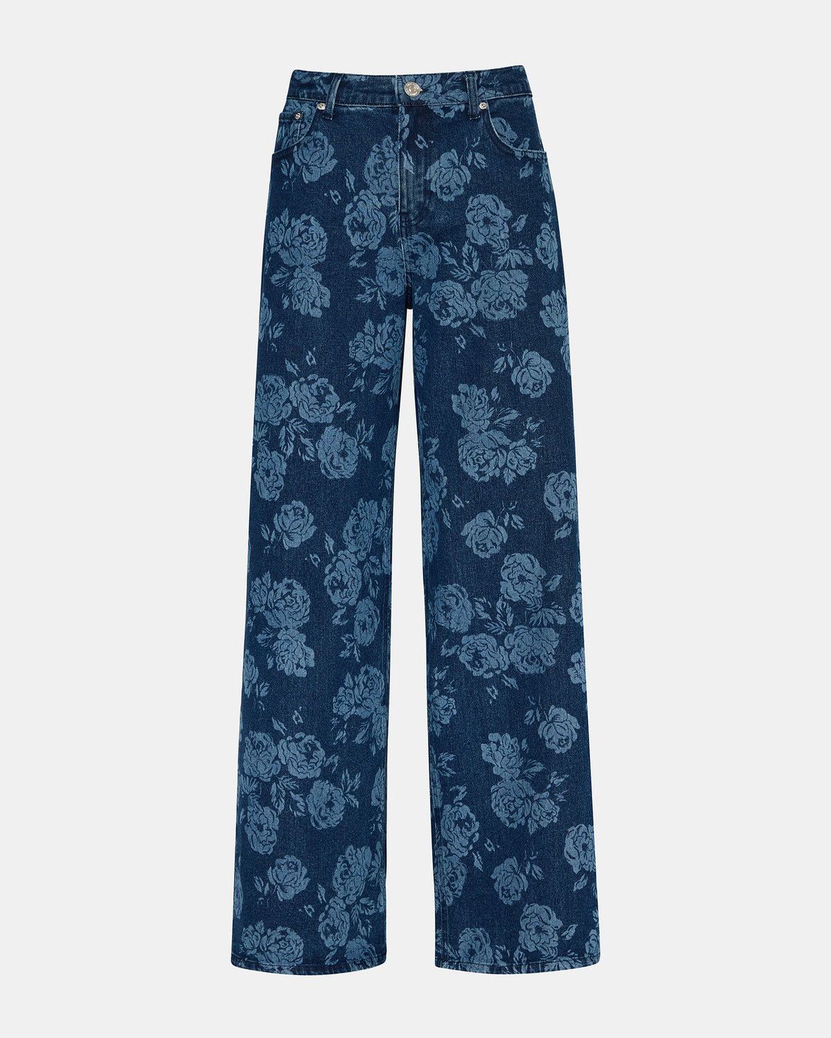 JAXON Rose Frost Wide-Leg Denim Floral Print Women's Jeans