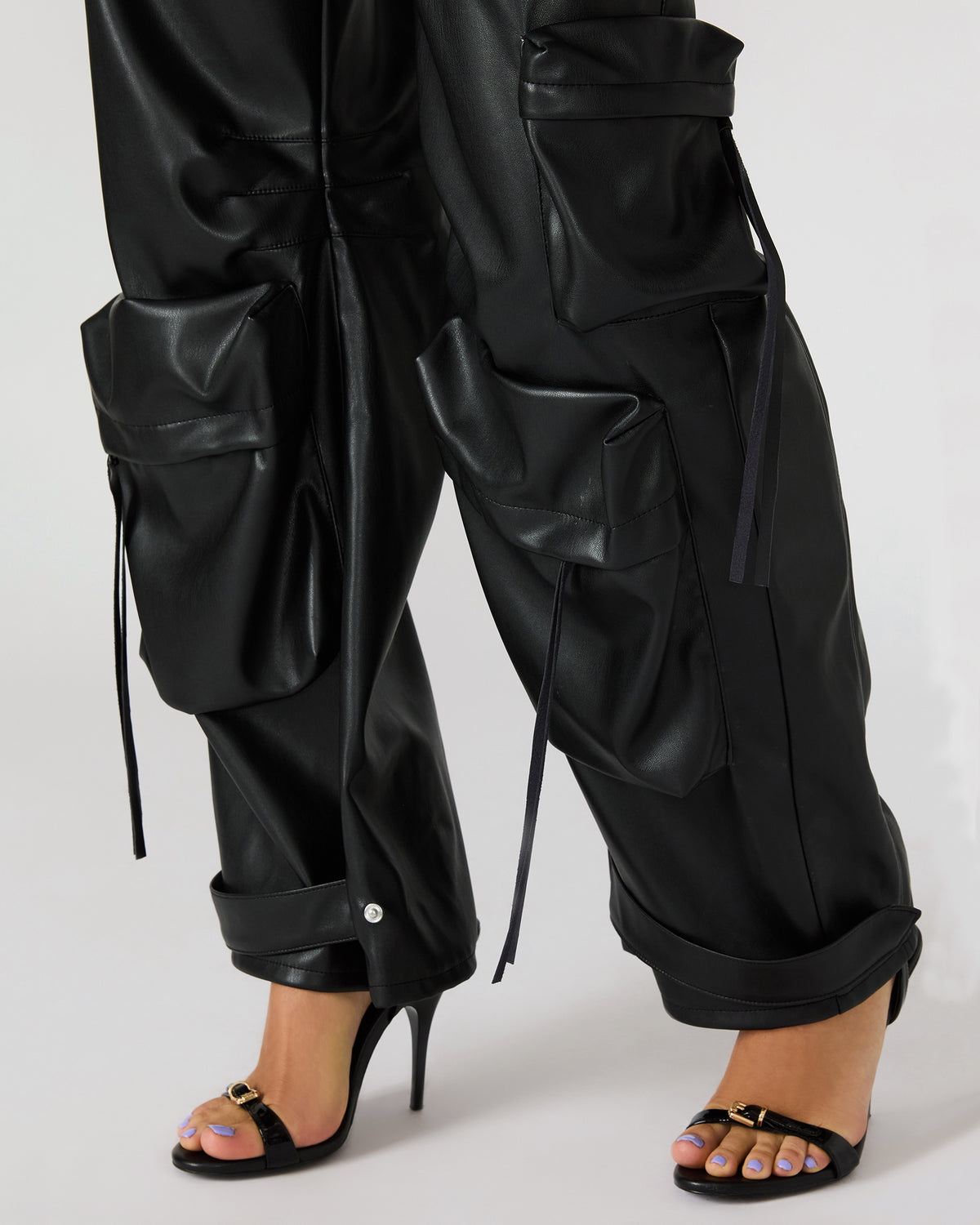 Vegan Leather Duo Black Women's Utility Cargo Pants