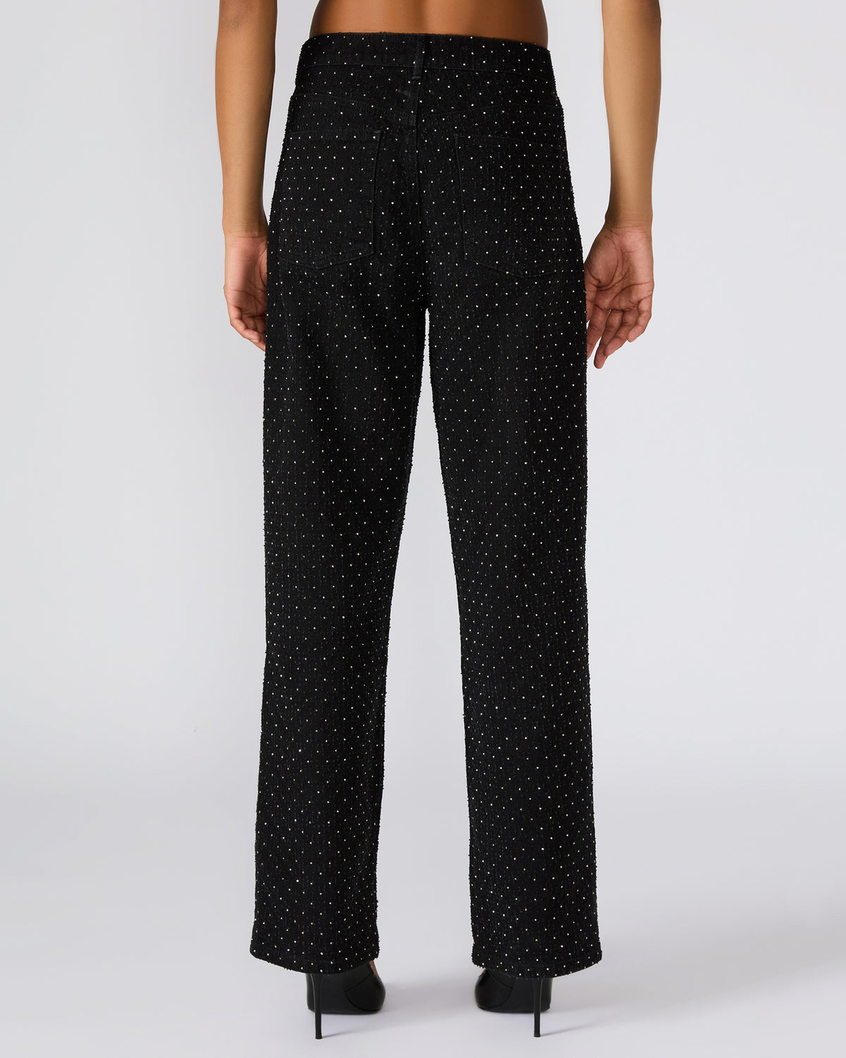 AVALINE Crystal Black Straight-Leg Rhinestone Embellished Denim Women's Jeans