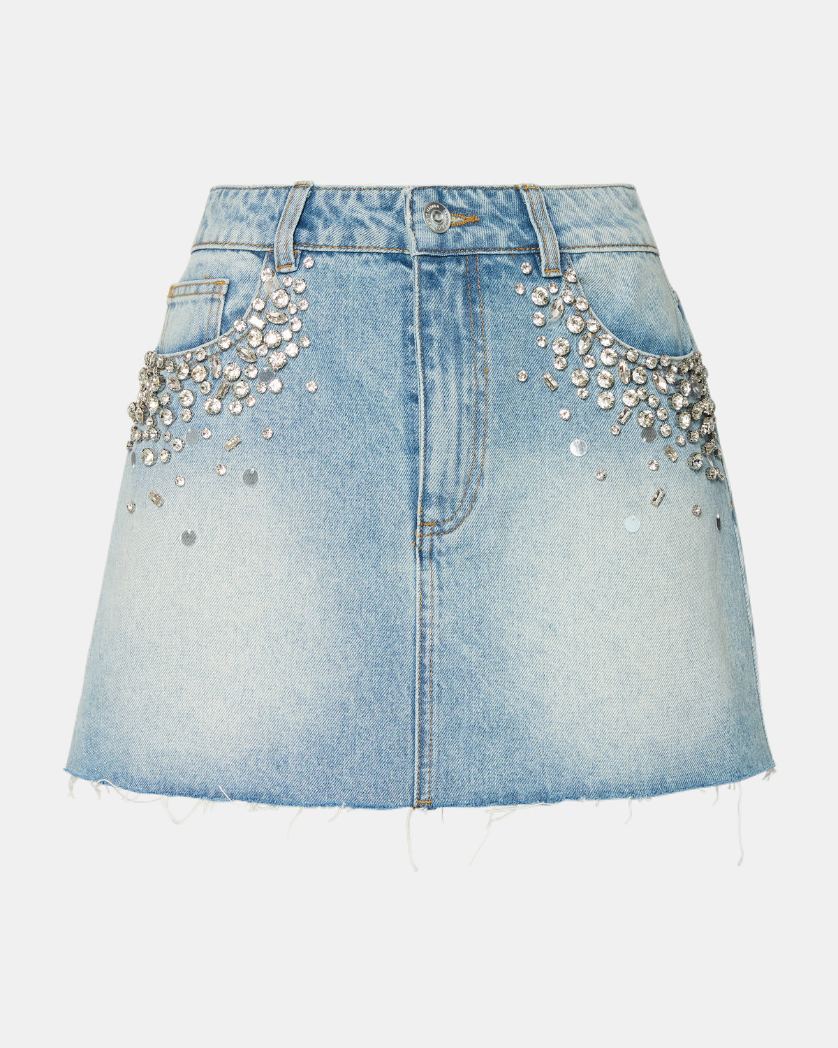ERAS Denim Rhinestone Embellished Matching Set Mini Women's Skirt