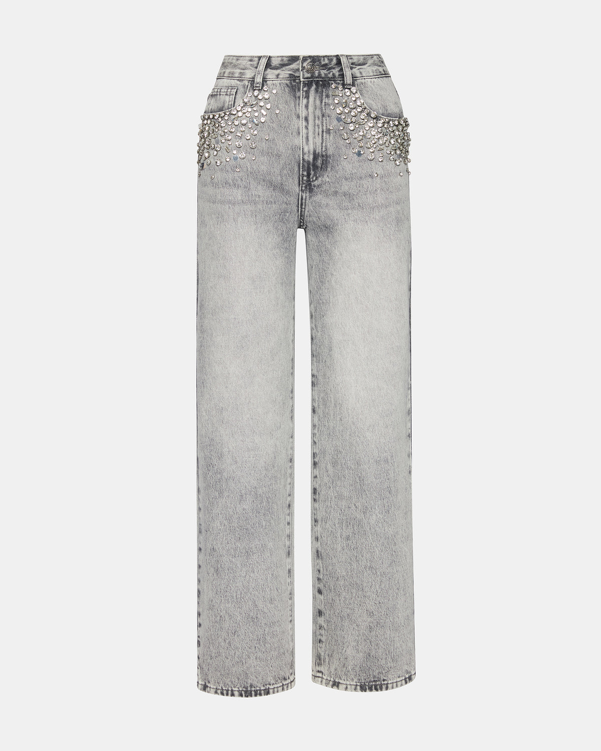 ERAS Fog Rhinestone Embellised Straight-Leg Denim Women's Jeans
