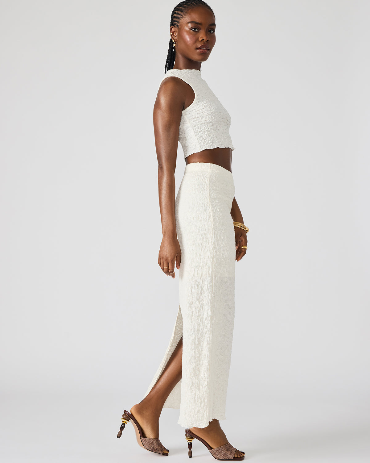 SEASIDE Maxi Skirt Set Cream Women's Textured Matching Set Steve Madden CREAM