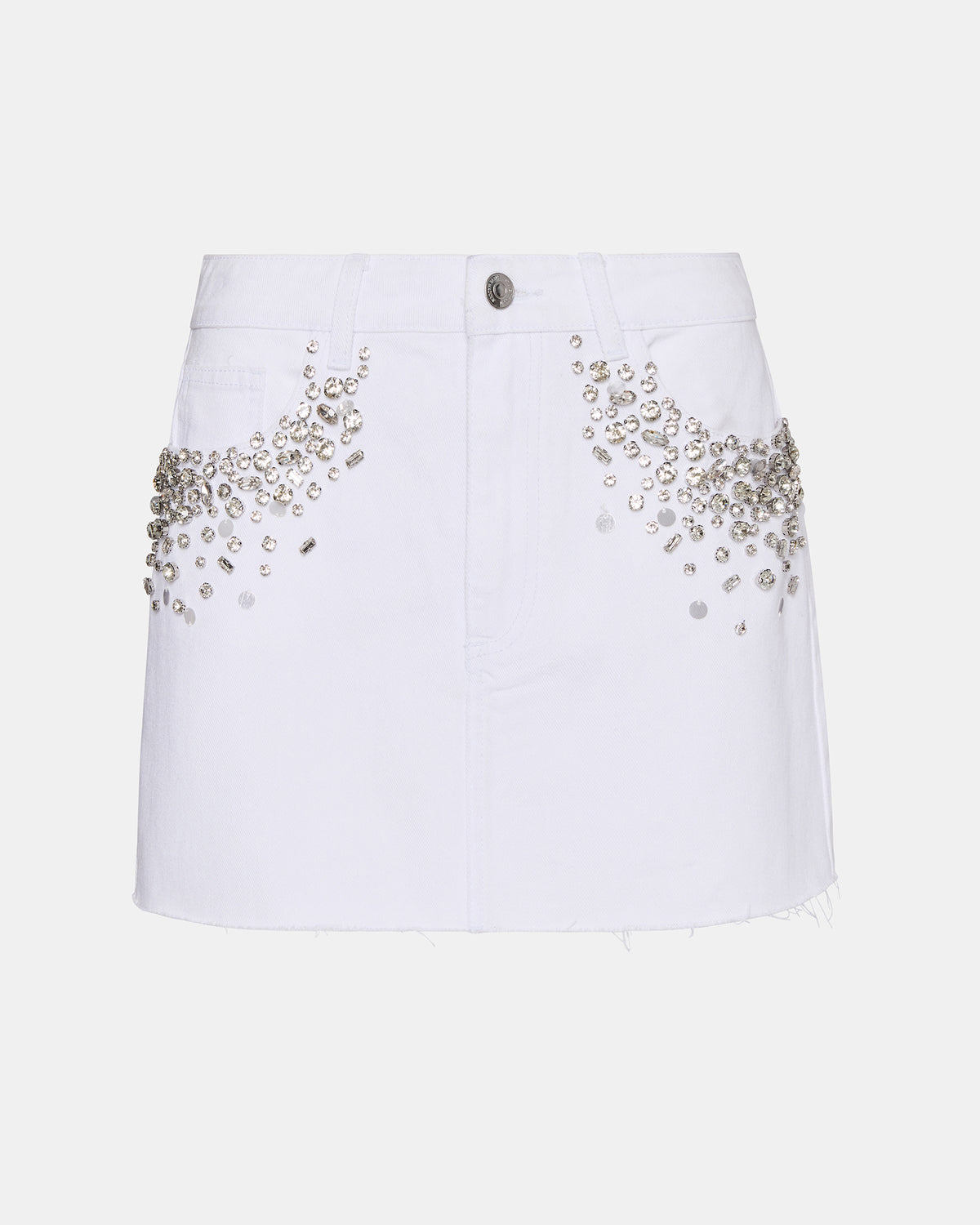 ERAS Denim White Rhinestone Embellished Mini Women's Skirt