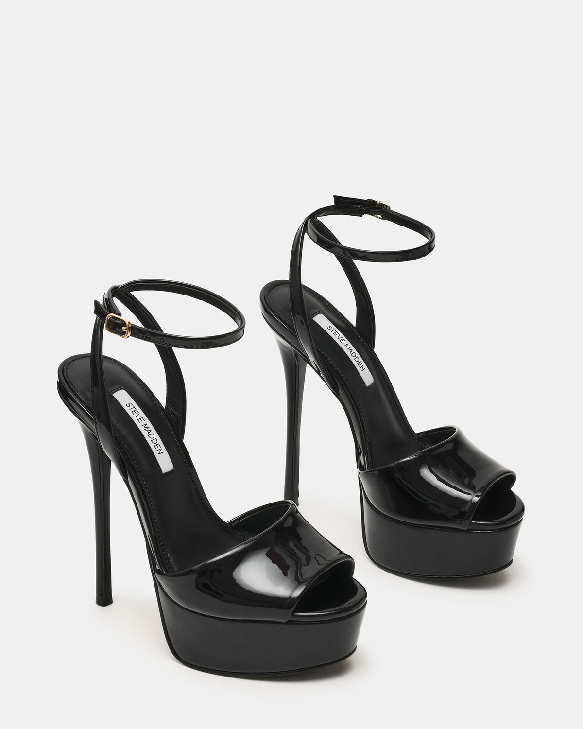 JEZZICA Black Patent Platform Stiletto Ankle Strap Women's Heel Steve Madden BLACK PATENT