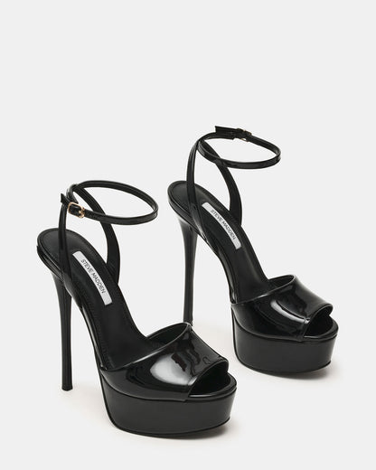JEZZICA Black Patent Platform Stiletto Ankle Strap Women's Heel Steve Madden BLACK PATENT