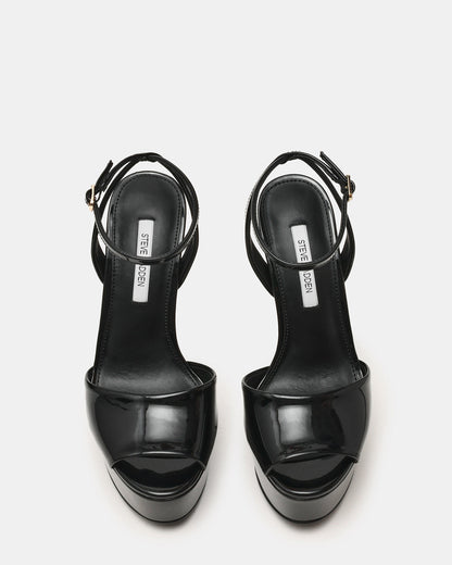 JEZZICA Black Patent Platform Stiletto Ankle Strap Women's Heel Steve Madden BLACK PATENT