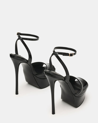 JEZZICA Black Patent Platform Stiletto Ankle Strap Women's Heel Steve Madden BLACK PATENT