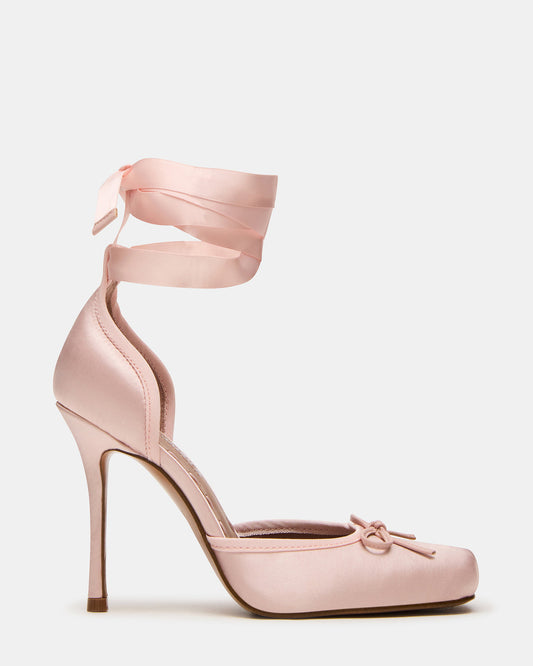 LARINA Pink Satin Square-Toe Stiletto Pump Lace-Up Women's Heel Steve Madden PINK SATIN