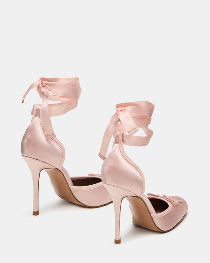 LARINA Pink Satin Square-Toe Stiletto Pump Lace-Up Women's Heel Steve Madden PINK SATIN