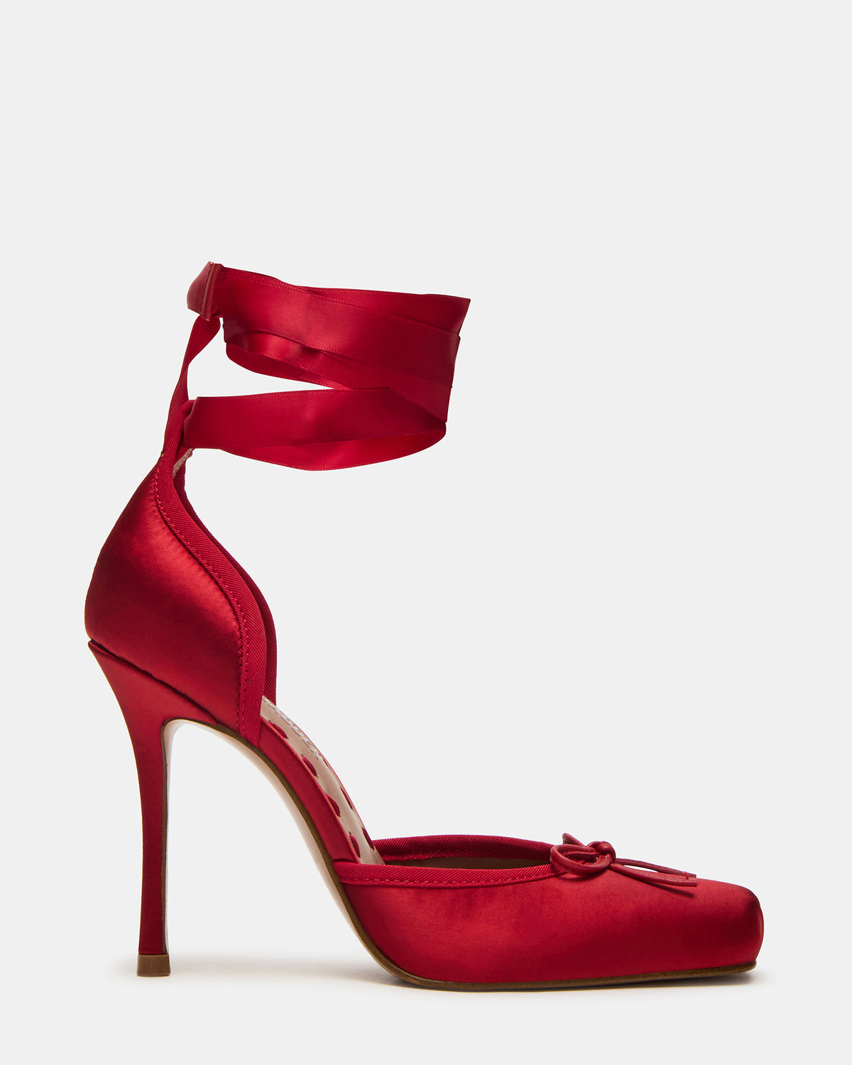 LARINA Red Satin Square-Toe Stiletto Pump Lace-Up Women's Heel Steve Madden RED SATIN