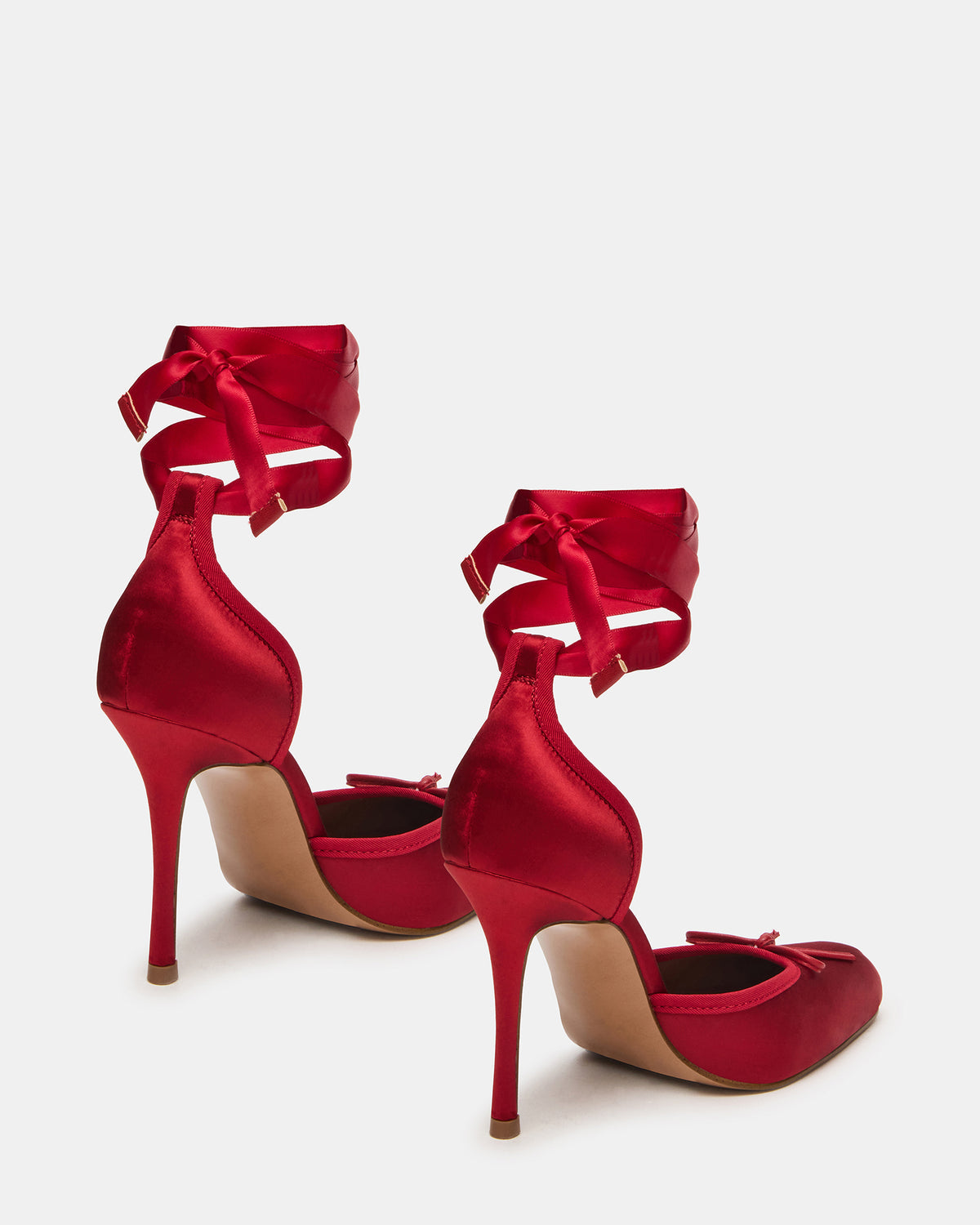 LARINA Red Satin Square-Toe Stiletto Pump Lace-Up Women's Heel Steve Madden RED SATIN