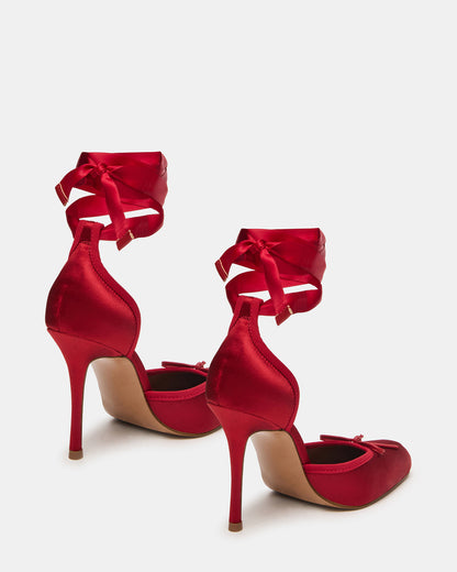 LARINA Red Satin Square-Toe Stiletto Pump Lace-Up Women's Heel Steve Madden RED SATIN