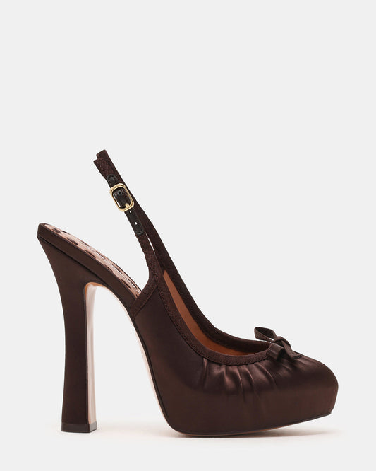 SOFIE Brown Satin Bow Slingback Platform Women's Heel Steve Madden BROWN SATIN