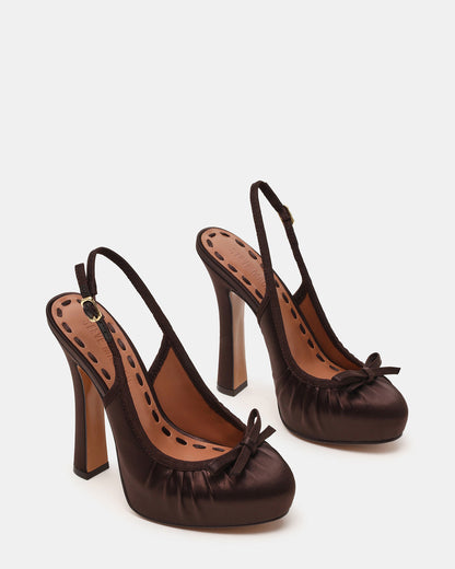 SOFIE Brown Satin Bow Slingback Platform Women's Heel Steve Madden BROWN SATIN
