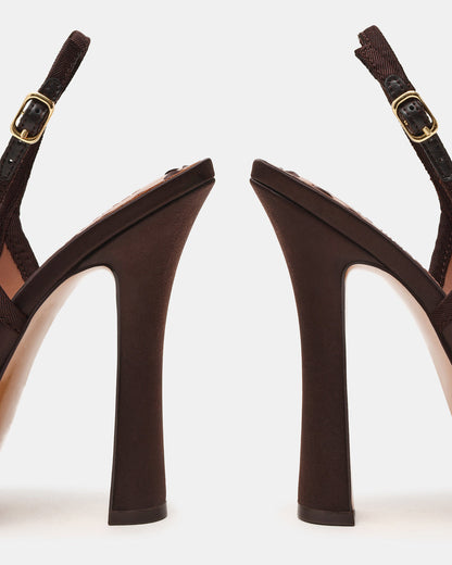 SOFIE Brown Satin Bow Slingback Platform Women's Heel Steve Madden BROWN SATIN